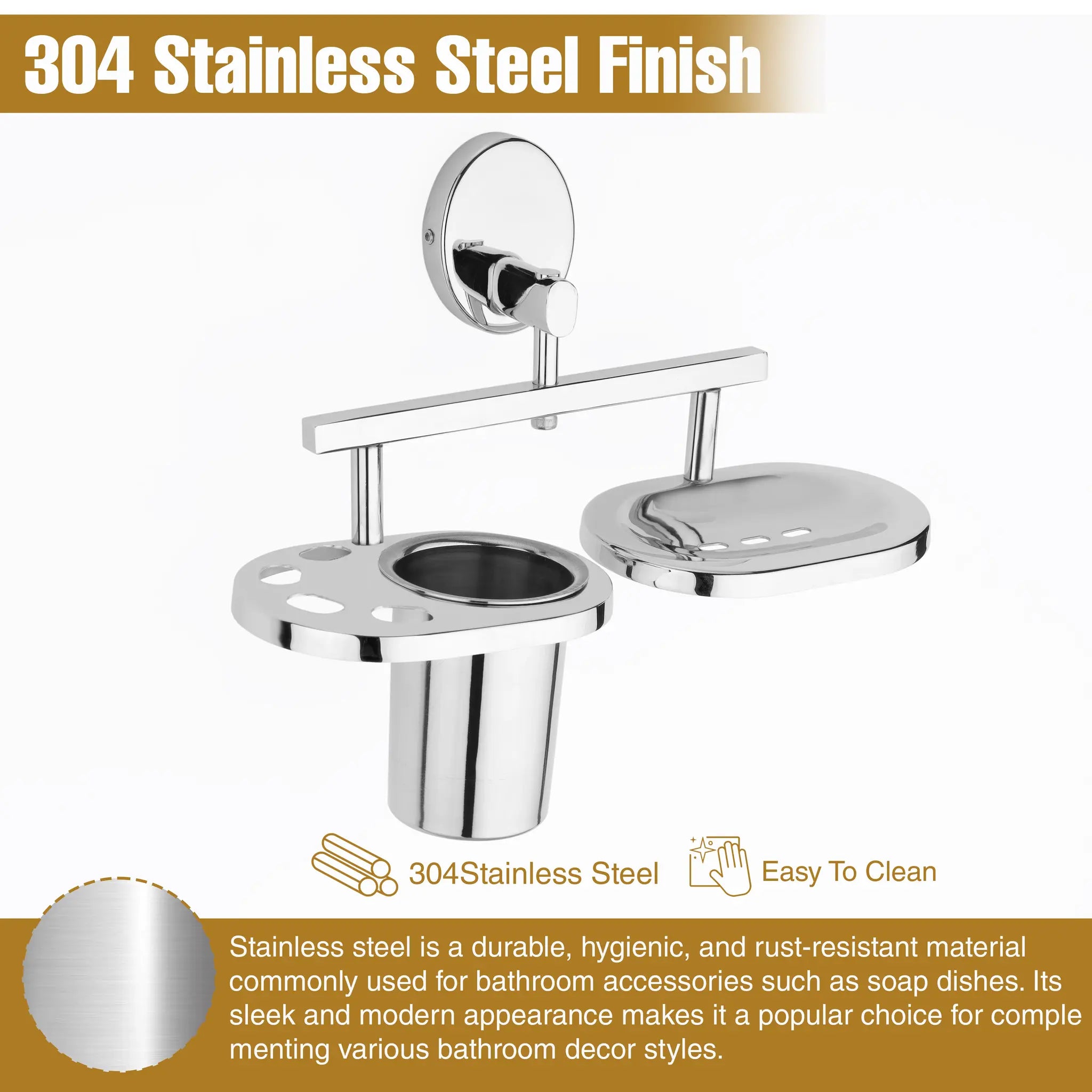 Gloxy Stainless Steel 202 Grade Chrome Finish Soap Holder With soap and toothbrush holder set