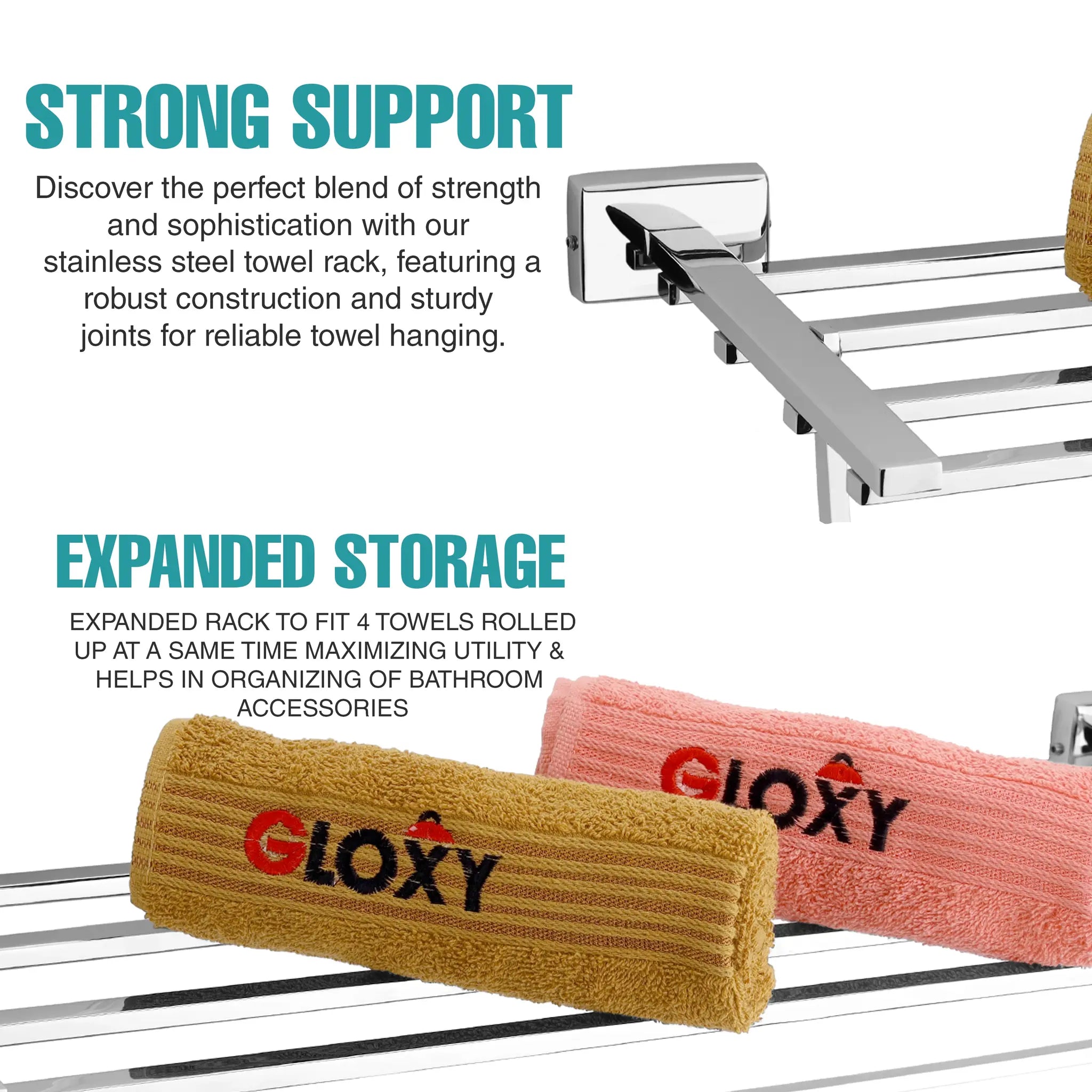 Gloxy Icon Shape Stainless Steel Chrome Finsih Cloth Rack For Bathroom with Towel Hanger-24 Inch