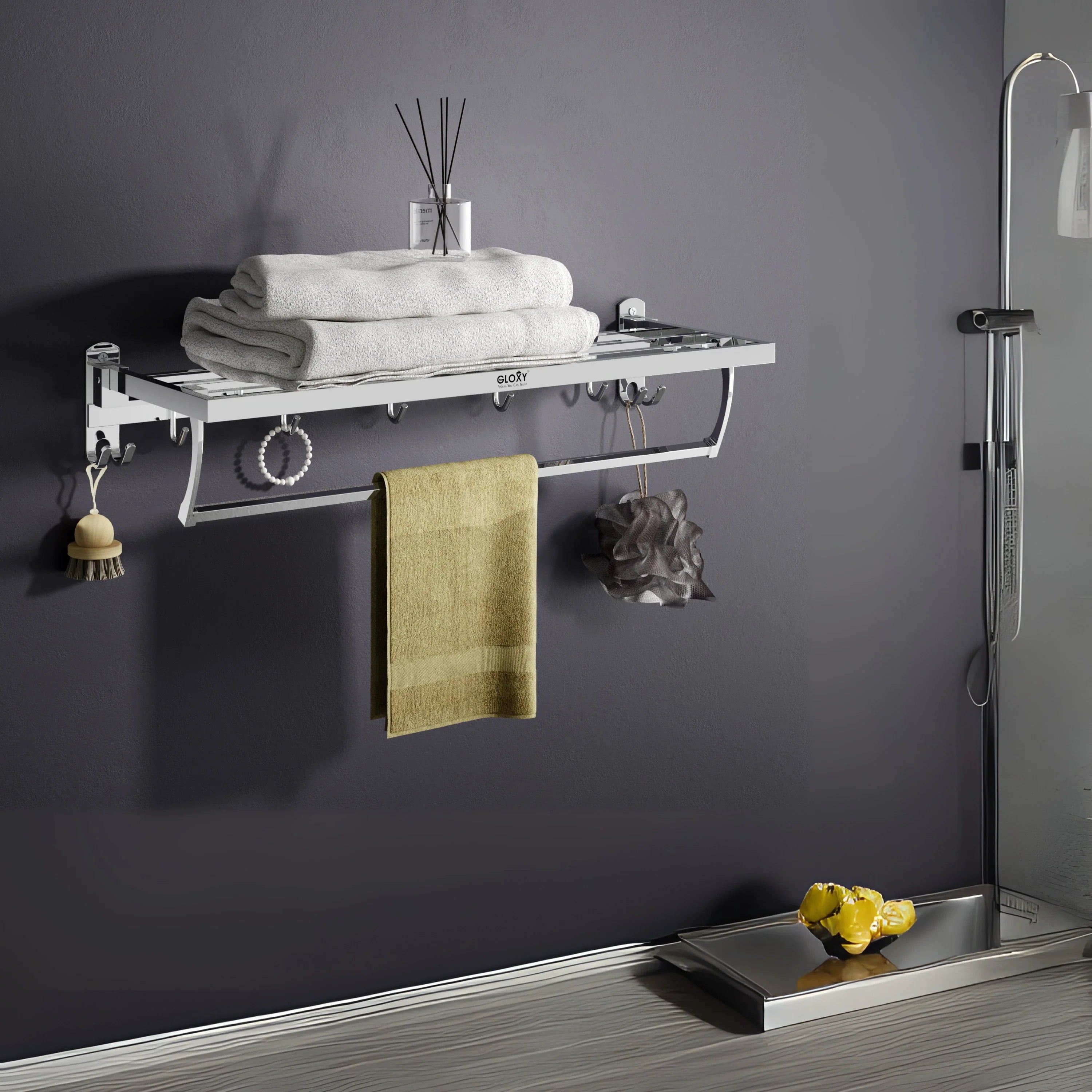 Gloxy Chrome Finsih Stainless Steel Towel Hanger With Folding Bar  -24 Inch