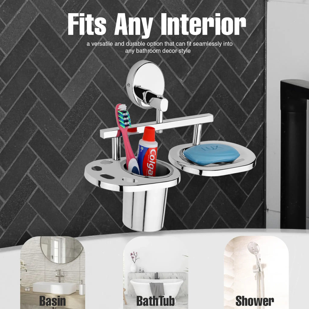 Gloxy Stainless Steel 202 Grade Chrome Finish Soap Holder With soap and toothbrush holder set