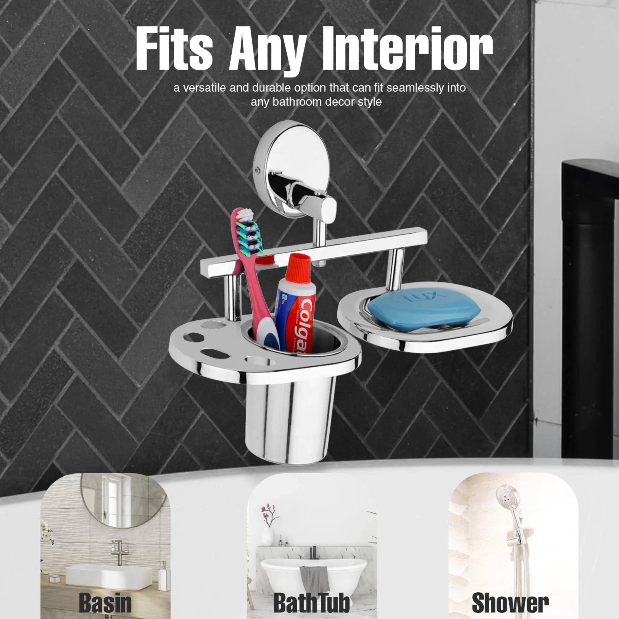 Gloxy Stainless Steel 202 Grade Chrome Finish Soap Holder With soap and toothbrush holder set