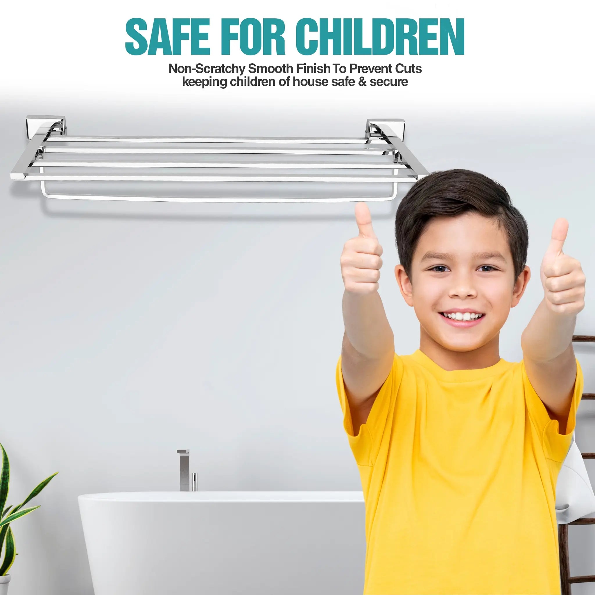Gloxy Icon Shape Stainless Steel Chrome Finsih Cloth Rack For Bathroom with Towel Hanger-24 Inch