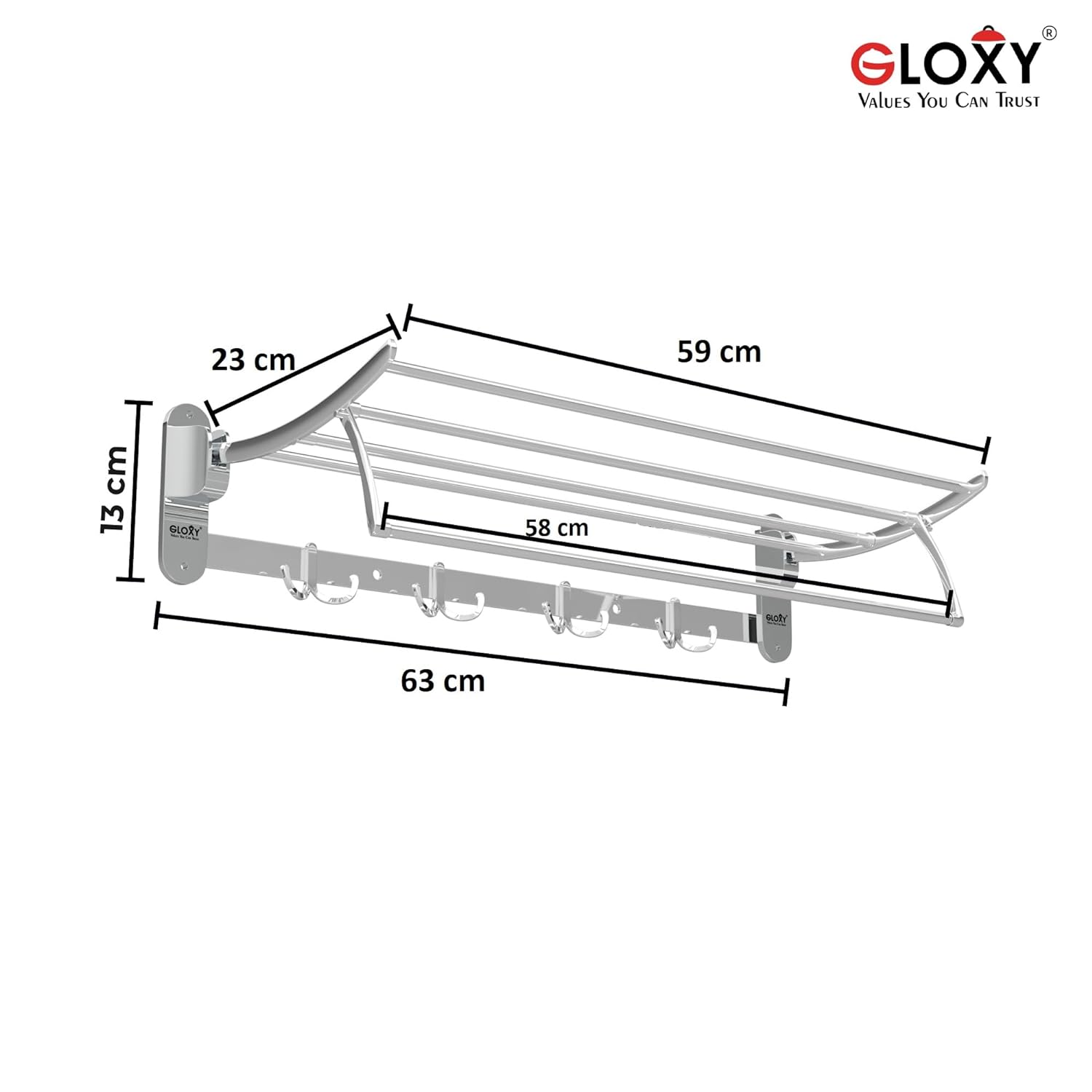 Wall Mounted 24 Inch Stainless Steel Folding Towel Rack for Bathroom- by GLOXY