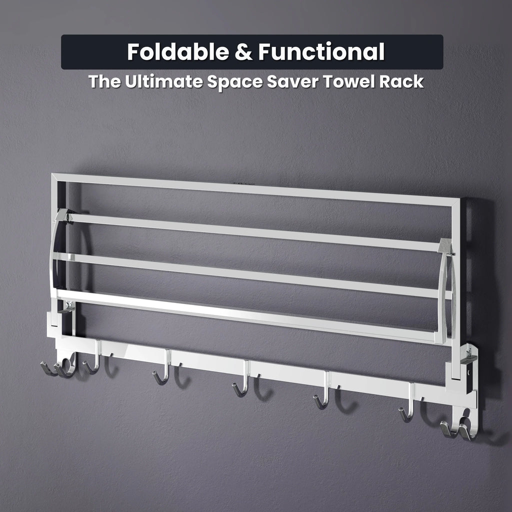 Gloxy Chrome Finsih Stainless Steel Towel Hanger With Folding Bar  -24 Inch