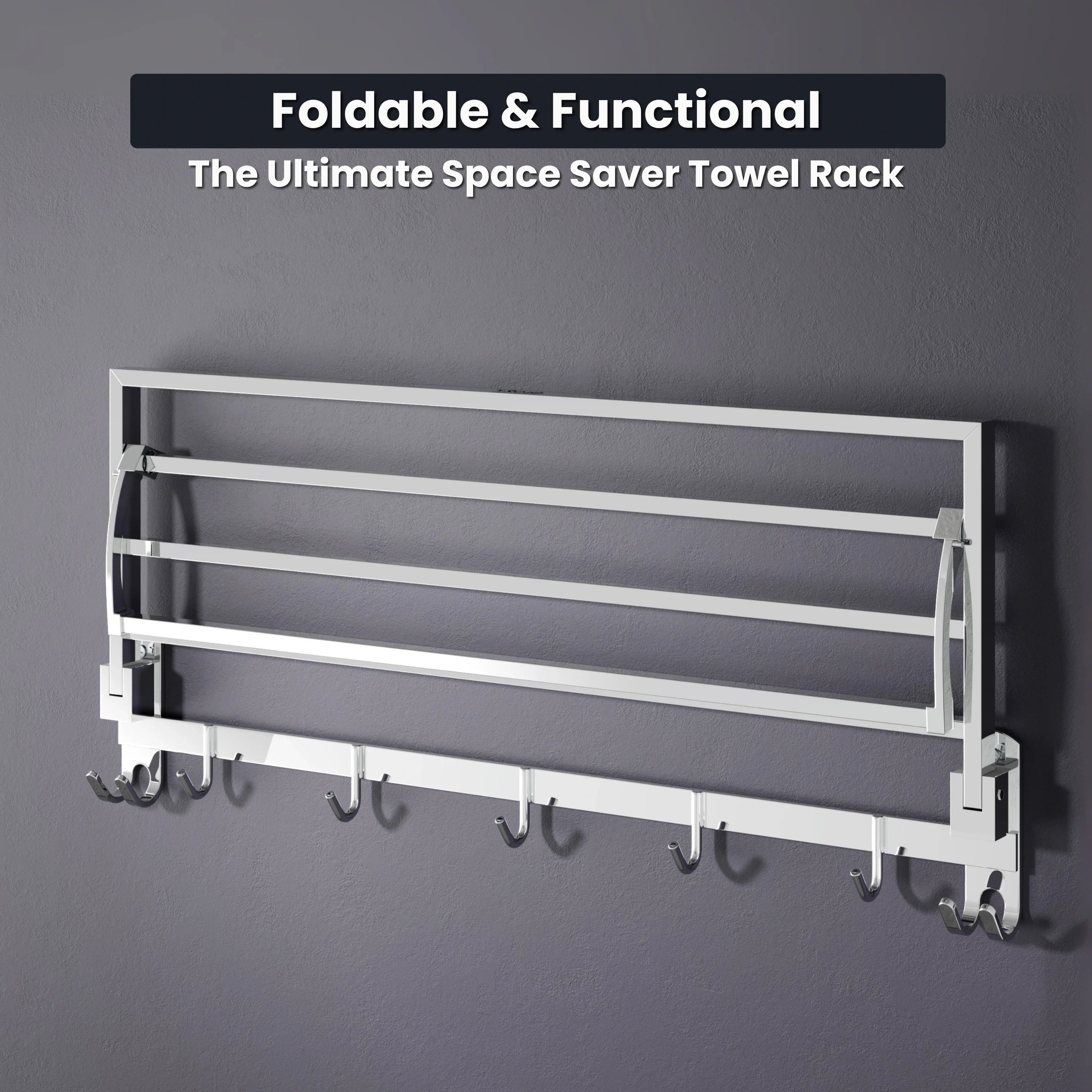 Gloxy Chrome Finsih Stainless Steel Towel Hanger With Folding Bar  -24 Inch