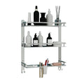 Gloxy Stainless Steel 3-Layer Chrome Finish Bathroom Shelf with Double Soap Dish,Toothbrush Holder & Hooks