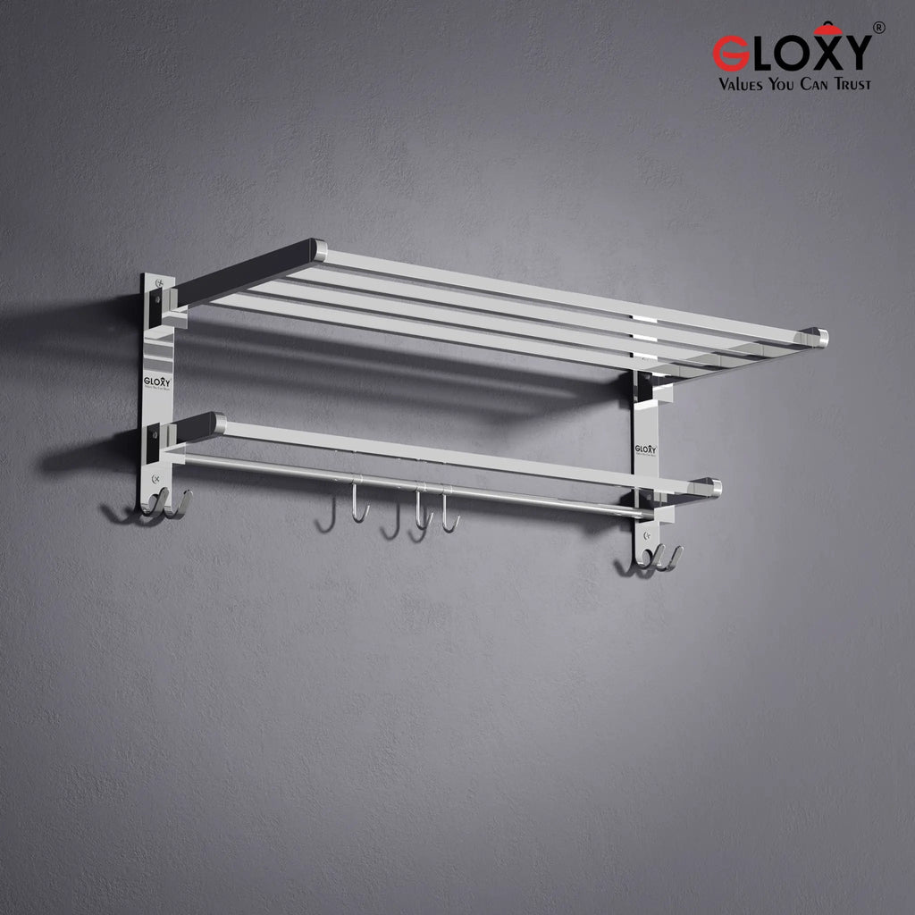 Gloxy Rectangular Shape Stainless Steel Chrome Finsih Foldable Towel Rack-24 Inch