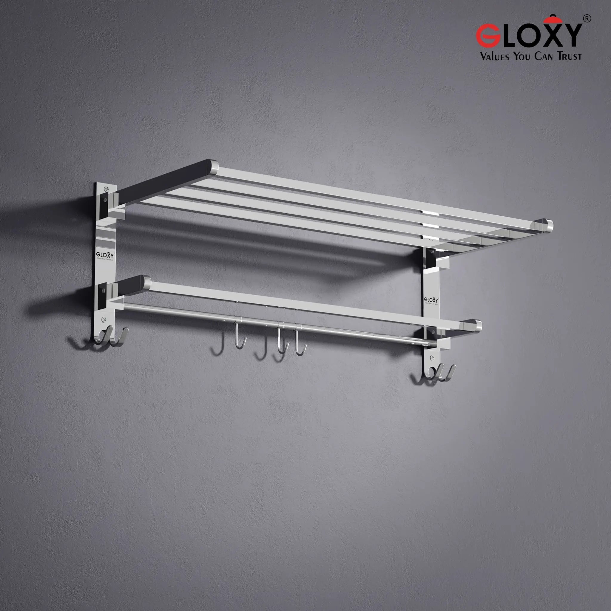 Gloxy Rectangular Shape Stainless Steel Chrome Finsih Foldable Towel Rack-24 Inch