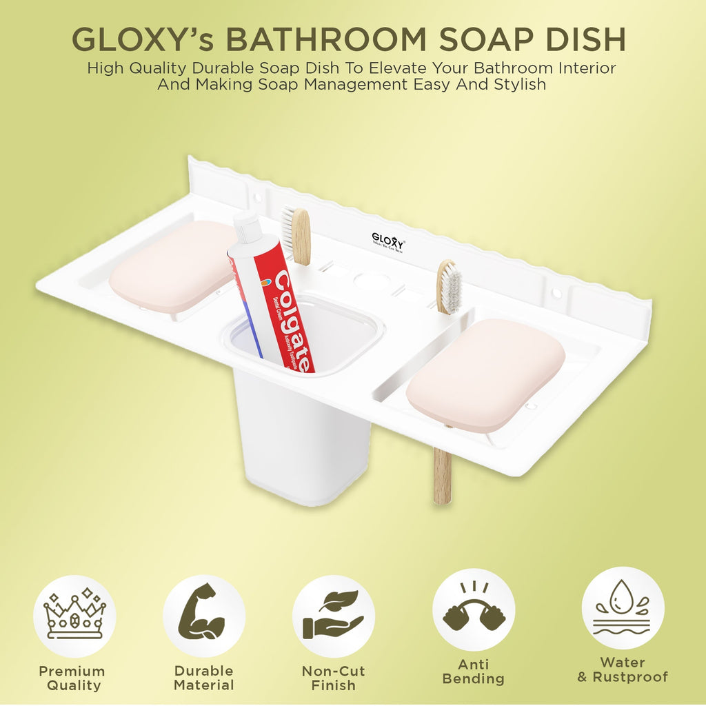 Gloxy Acrylic Matt Finish Plastic Soap Holder With Toothbrush & Toothpaste Holder