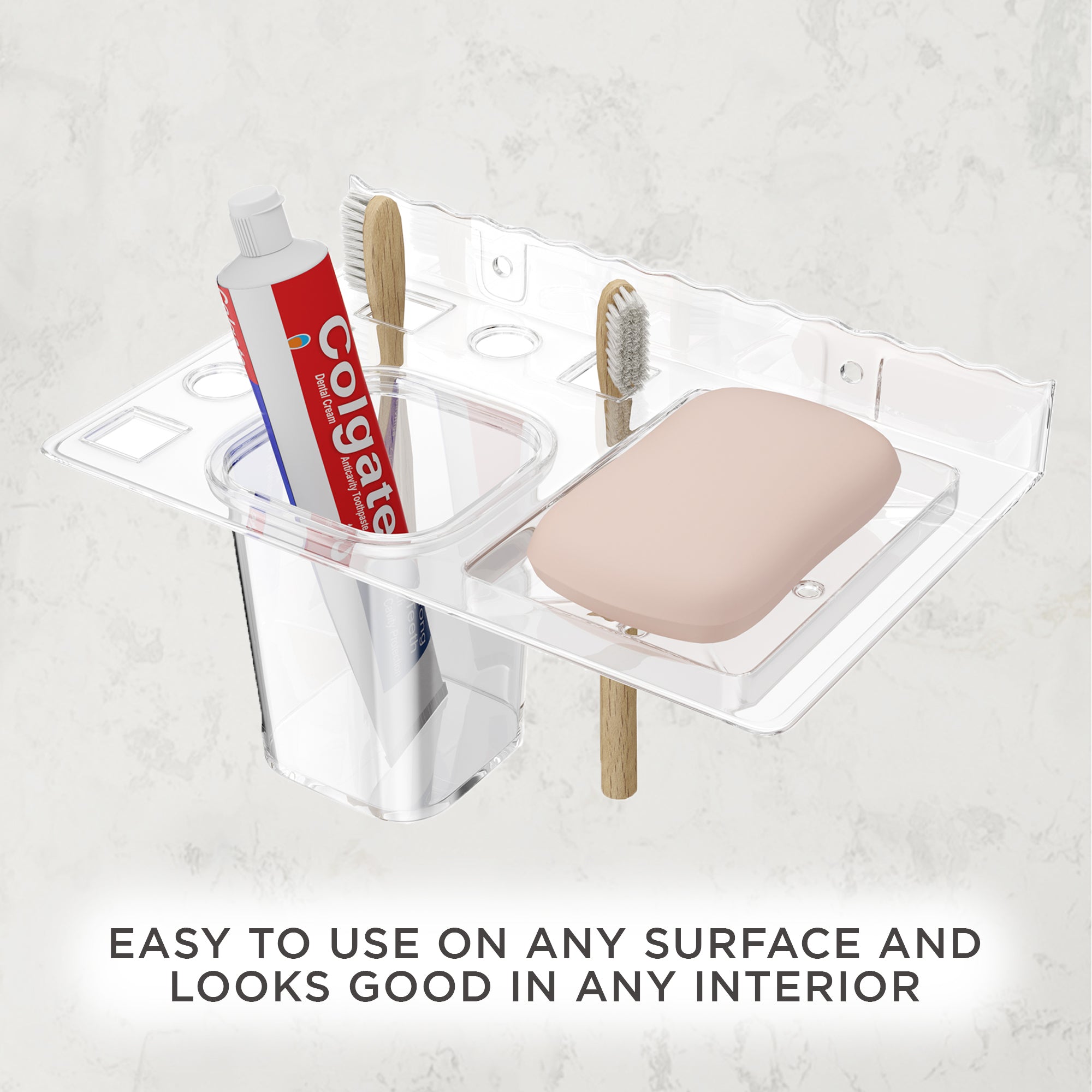 Gloxy Acrylic Transparent Single Soap Holder With Toothbrush And Toothpaste Holder