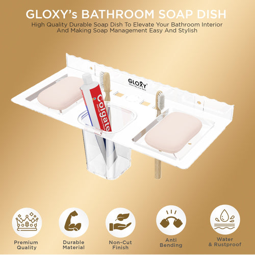 Gloxy Acrylic Transparent Double Soap Holder With Toothbrush And Brush Holder