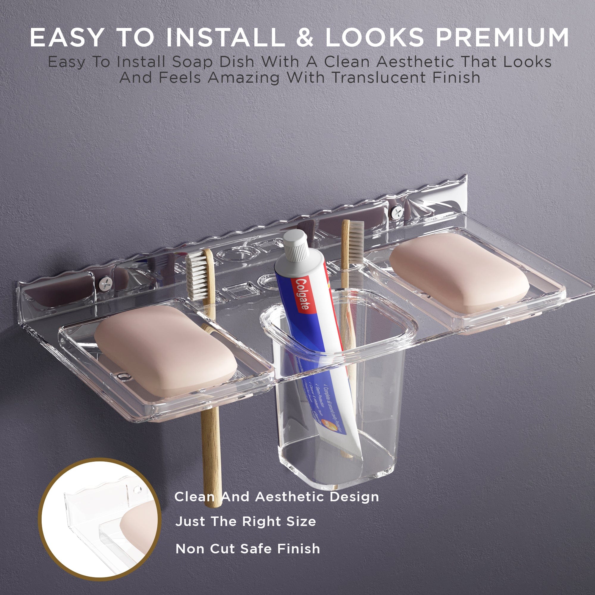 Gloxy Acrylic Transparent Double Soap Holder With Toothbrush And Brush Holder