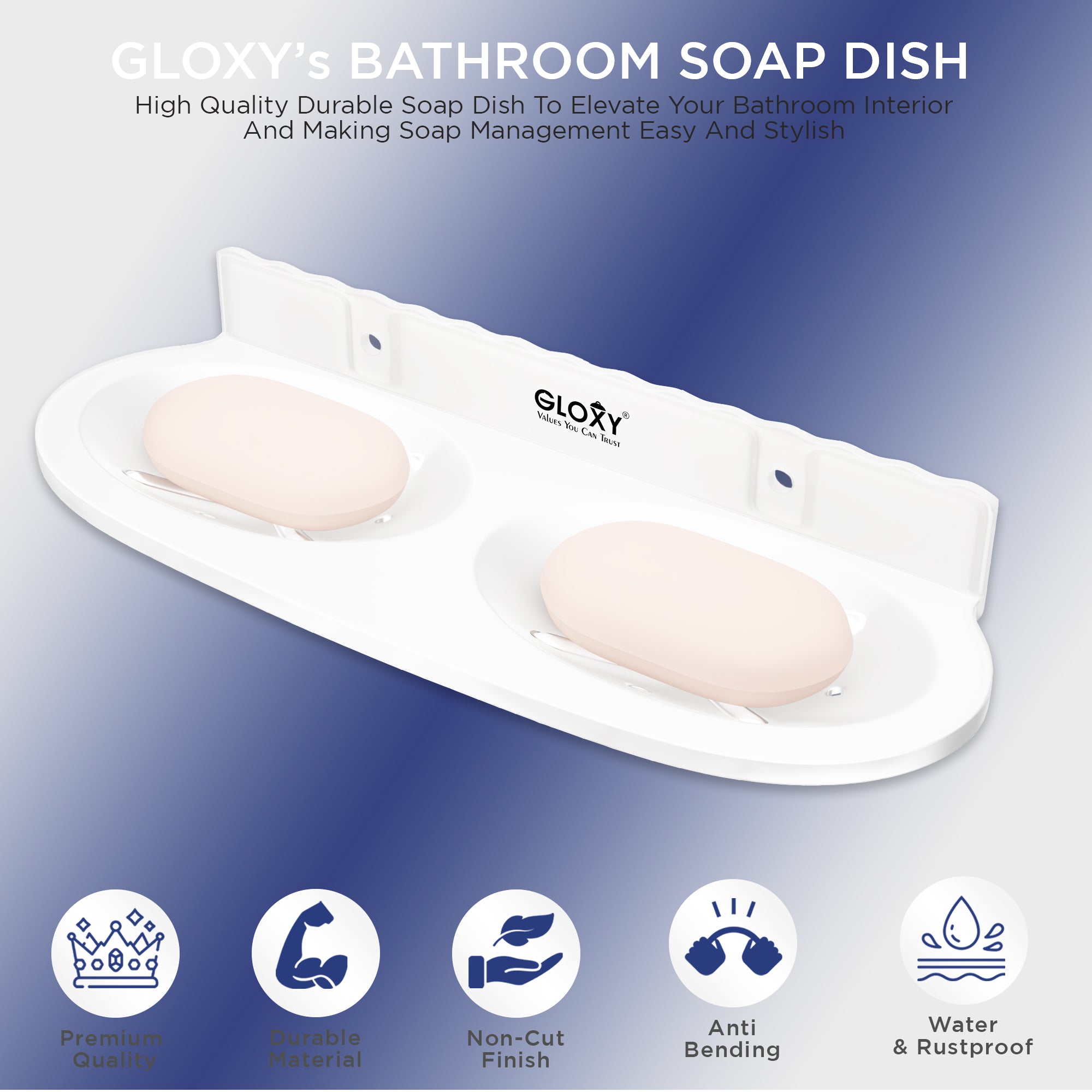 Gloxy Oval Shape Matt Finish Double Soap Dish Acrylic