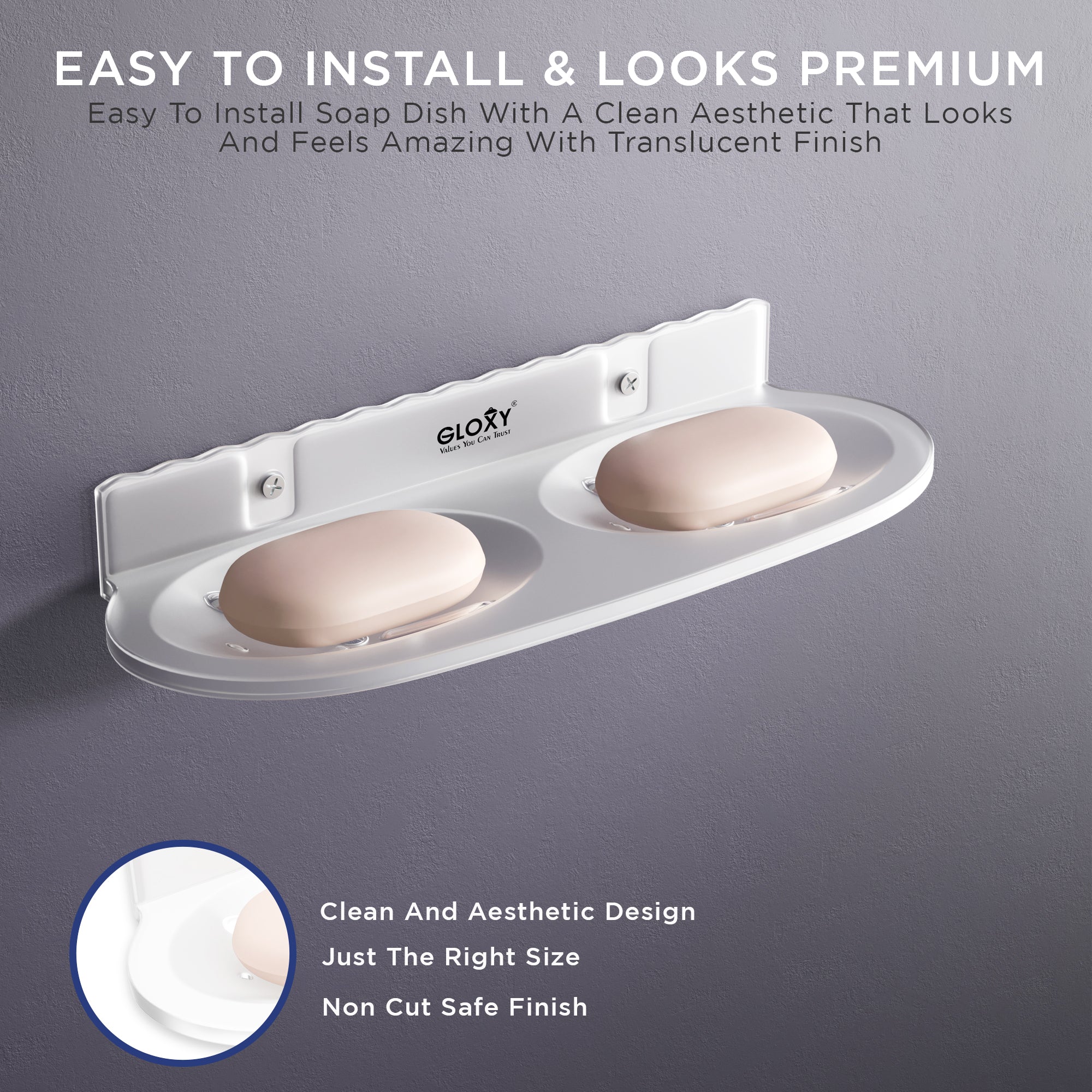 Gloxy Oval Shape Matt Finish Double Soap Dish Acrylic