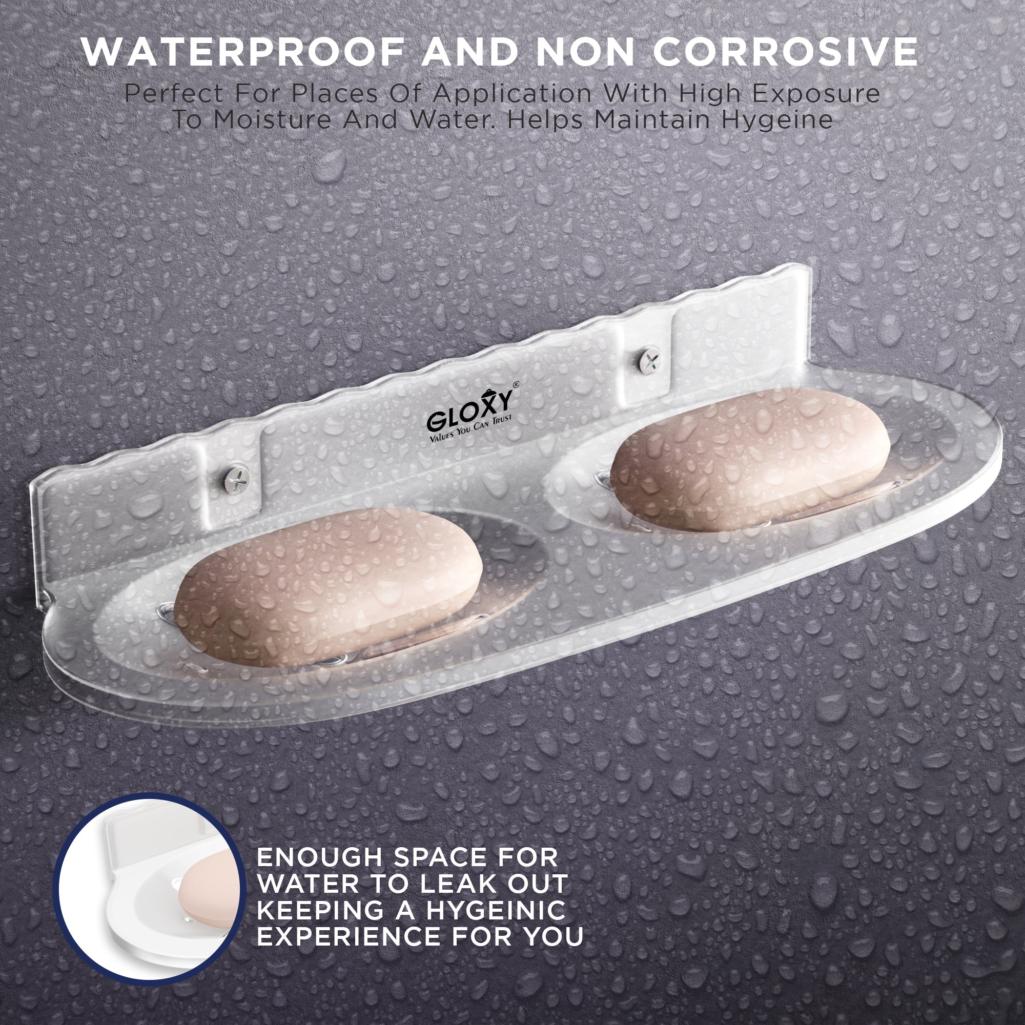 Gloxy Oval Shape Matt Finish Double Soap Dish Acrylic