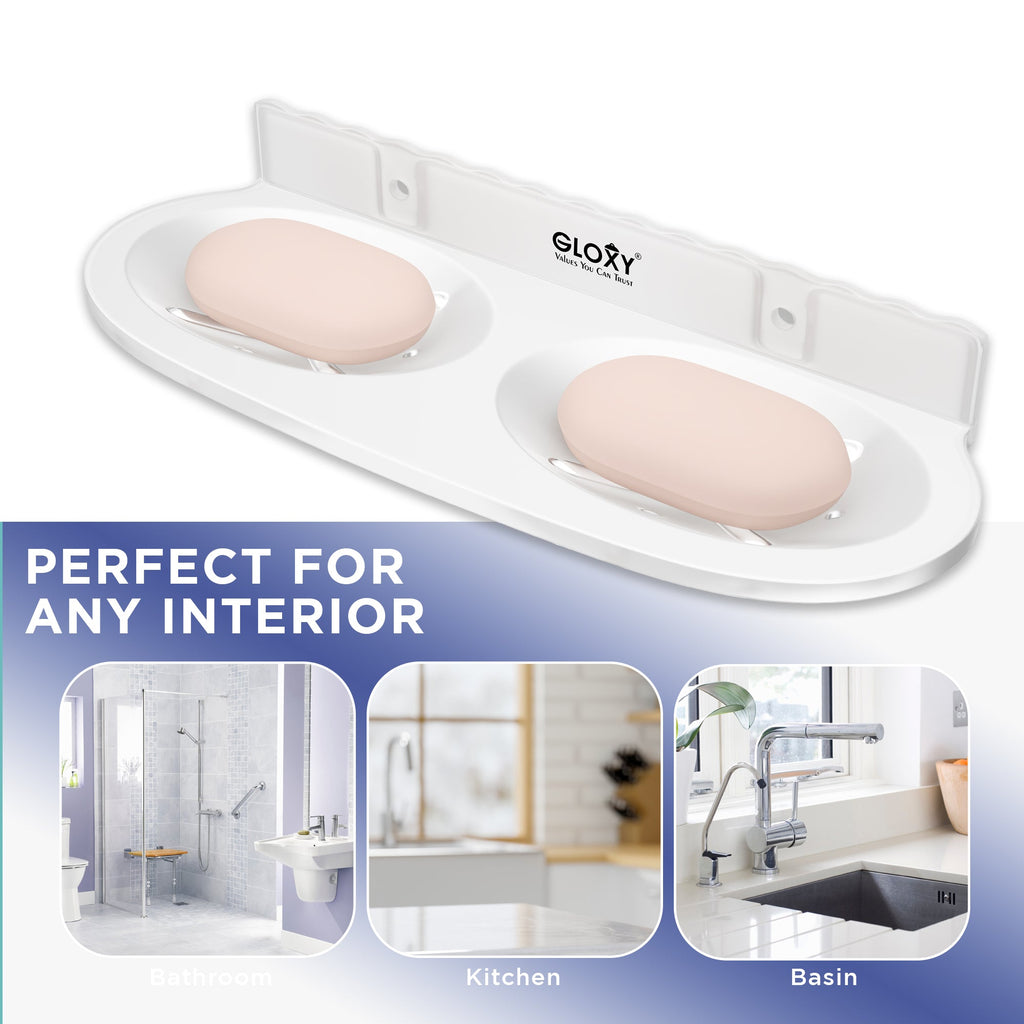 Gloxy Oval Shape Matt Finish Double Soap Dish Acrylic