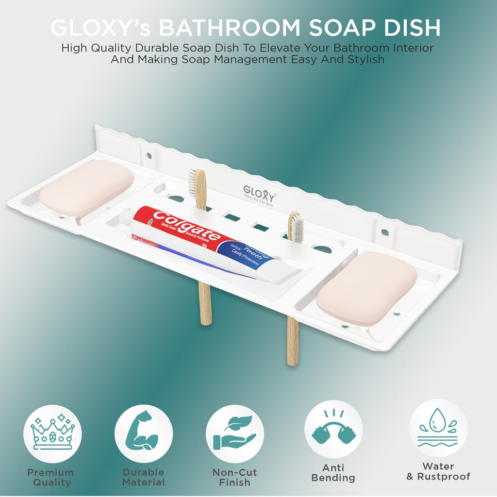 Gloxy Acrylic Matt Finish Plastic Soap Dish Holder With Toothbrush & Toothpaste Holder
