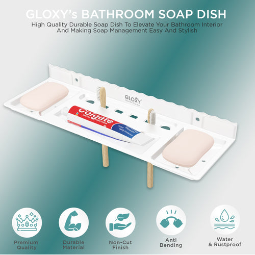 Gloxy Acrylic Matt Finish Plastic Soap Dish Holder With Toothbrush & Toothpaste Holder