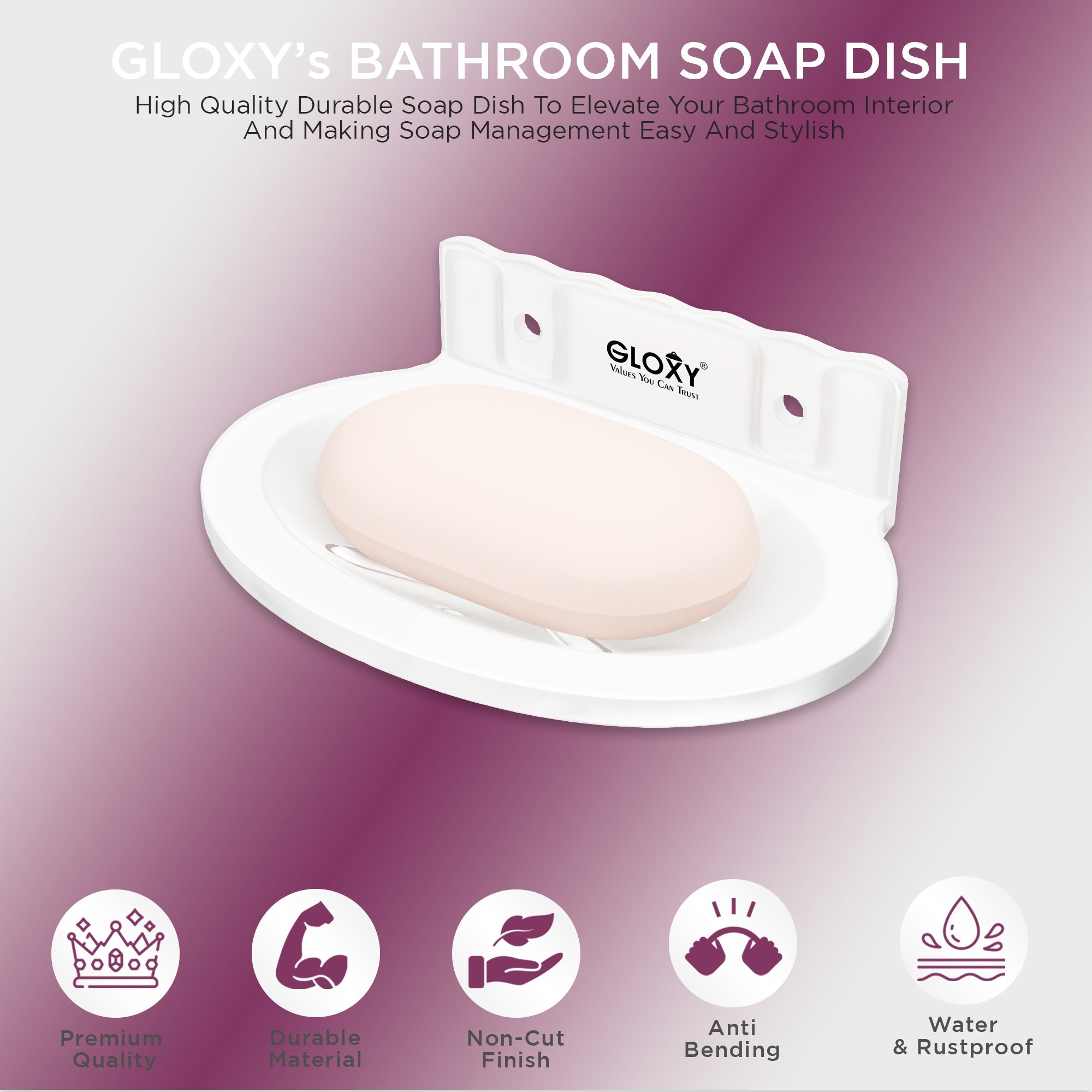 Gloxy Oval Shape Acrylic Matt Finish Shower Soap Holder