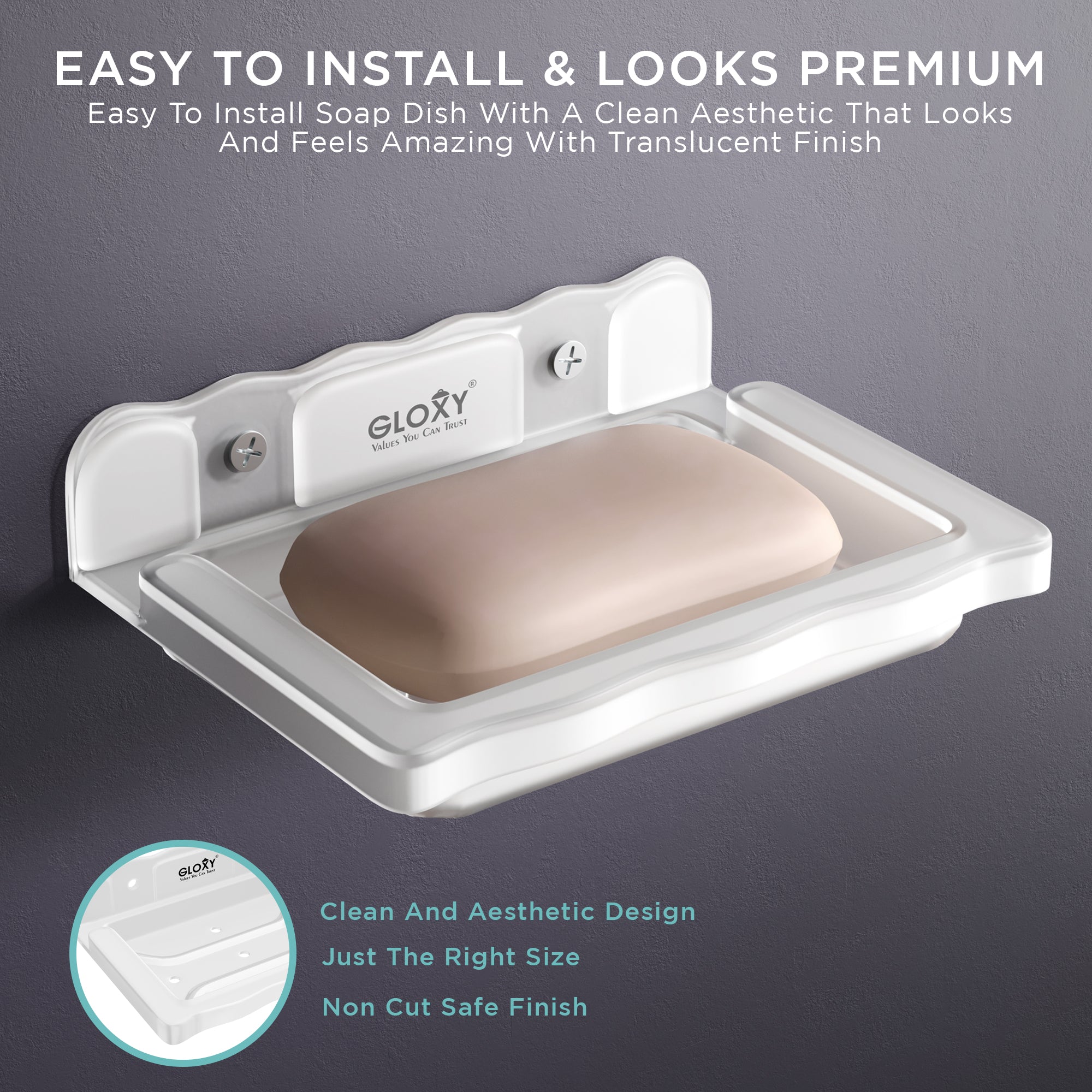 Gloxy Acrylic Matt Finish Single Soap Dish Wall Mount