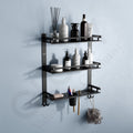 Gloxy Stainless Steel 3-Layer Black Finish Bathroom Shelf with with Soap Dish,Tumbler Holder & Hooks