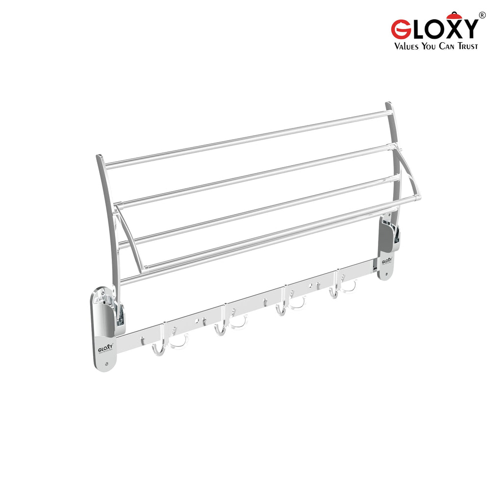 Wall Mounted 24 Inch Stainless Steel Folding Towel Rack for Bathroom- by GLOXY