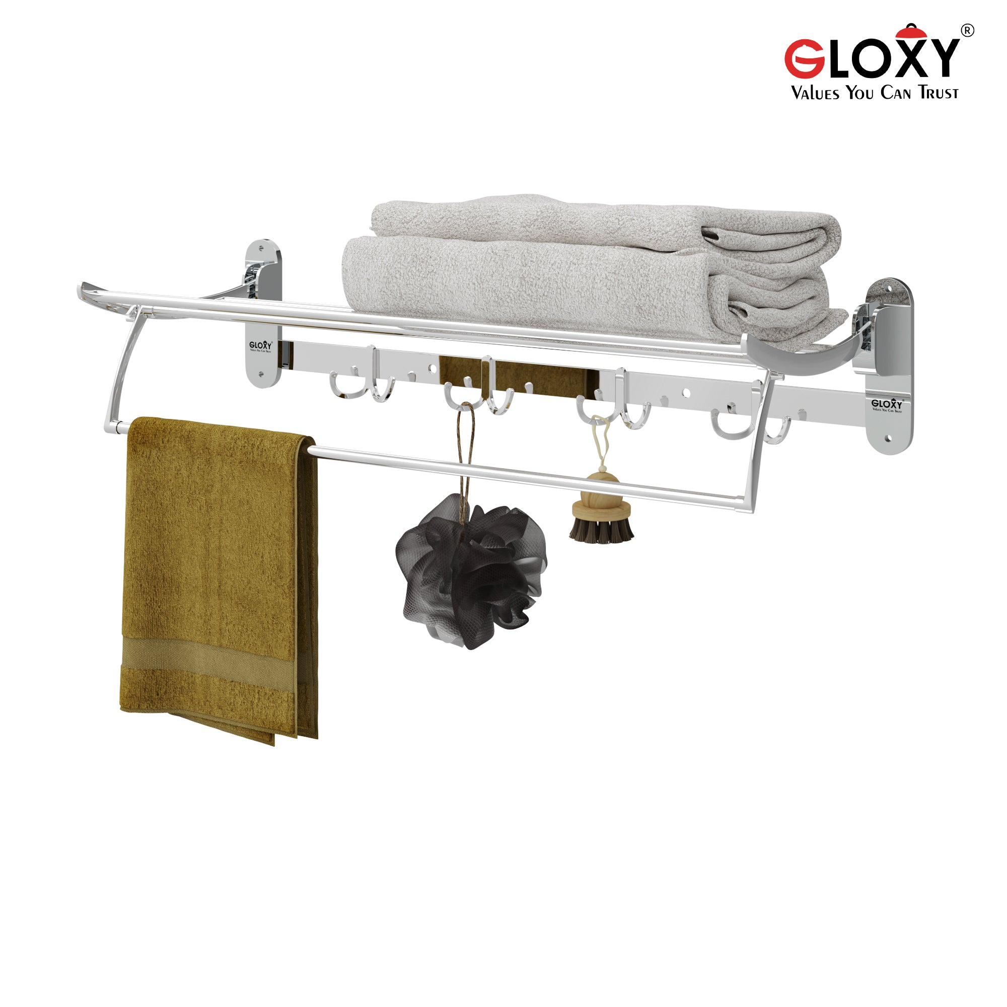Wall Mounted 24 Inch Stainless Steel Folding Towel Rack for Bathroom- by GLOXY