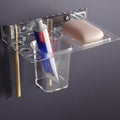 Gloxy Acrylic Transparent Single Soap Holder With Toothbrush And Toothpaste Holder