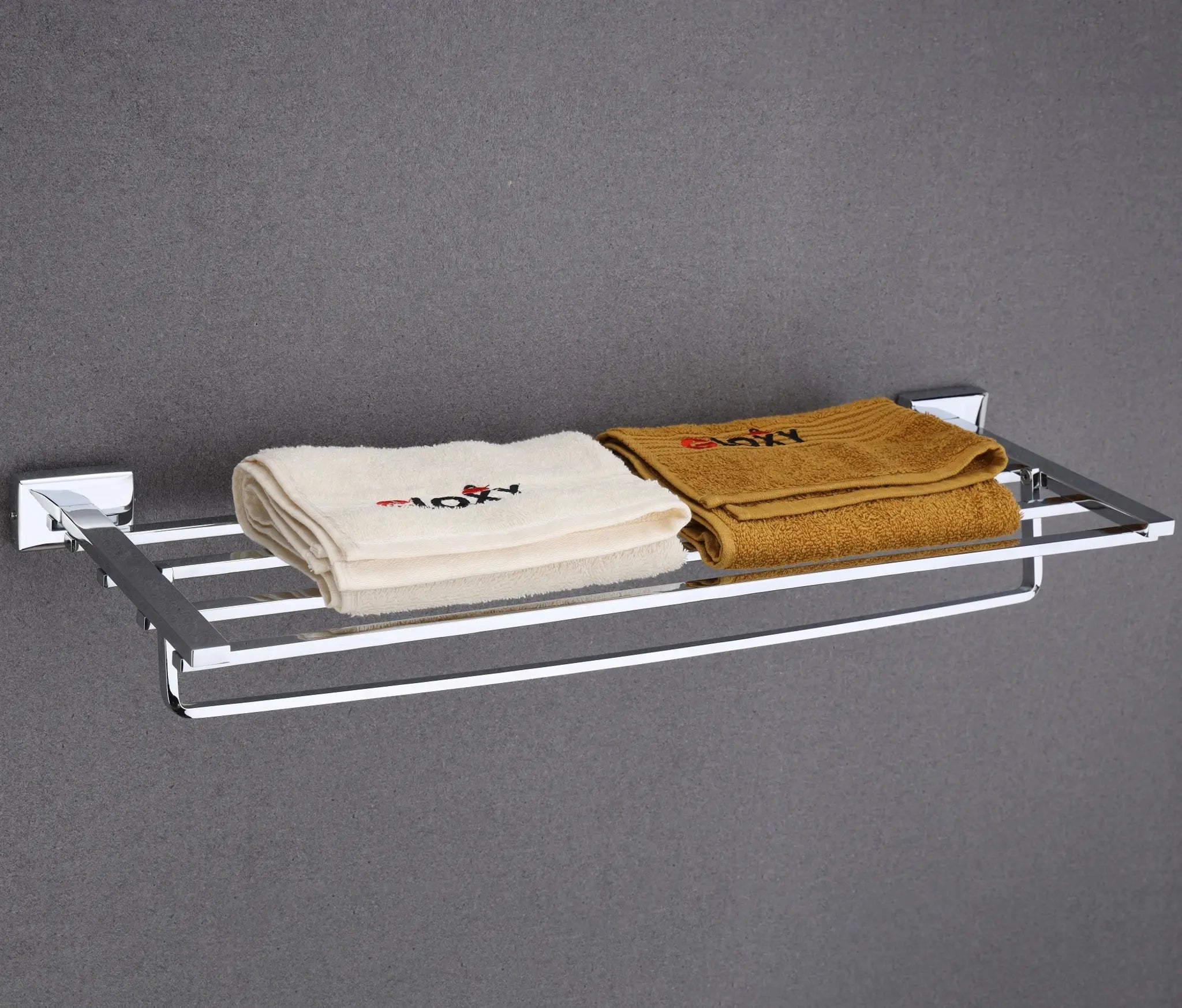 Gloxy Icon Shape Stainless Steel Chrome Finsih Cloth Rack For Bathroom with Towel Hanger-24 Inch
