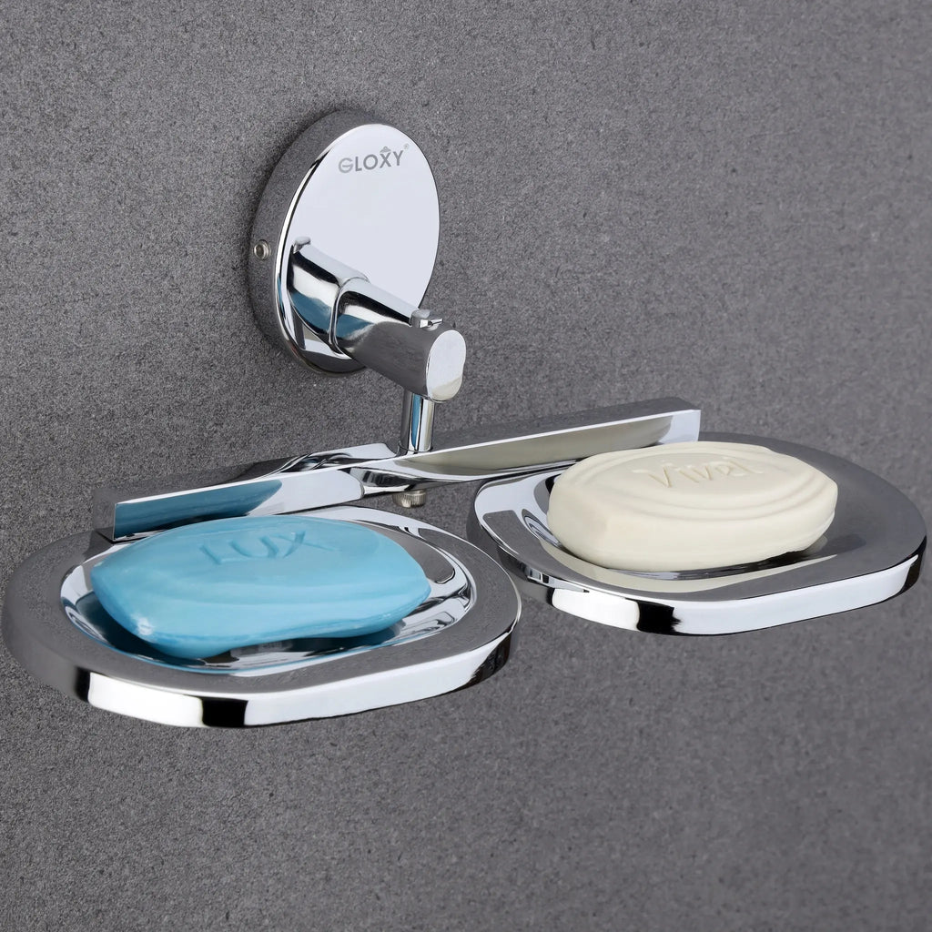 Gloxy Oval Shape Stainless Steel 202 Grade Chrome Finish Double Soap Holder