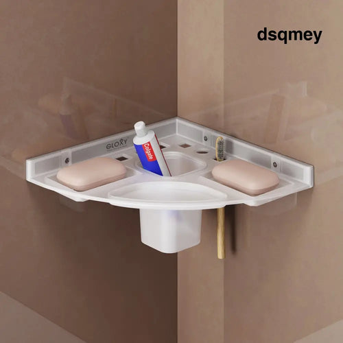 Gloxy Acrylic 1-Layer Matte Finish Bathroom Corner Shelf With Soap Dish And Tumbler Holder - Toothbrush Holders with