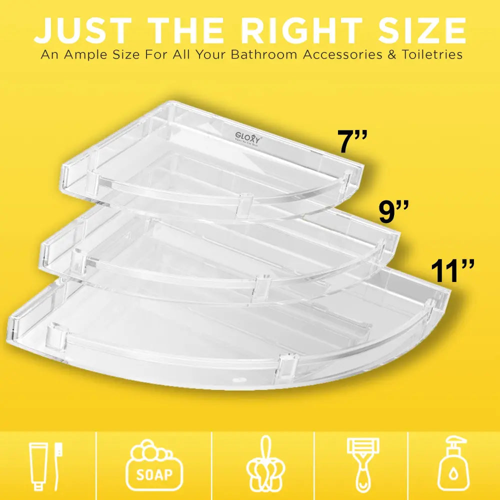 Gloxy Acrylic 3-Layer Transparent Finish Bathroom Corner Organizer Wall Shelf - Bathroom Shelf