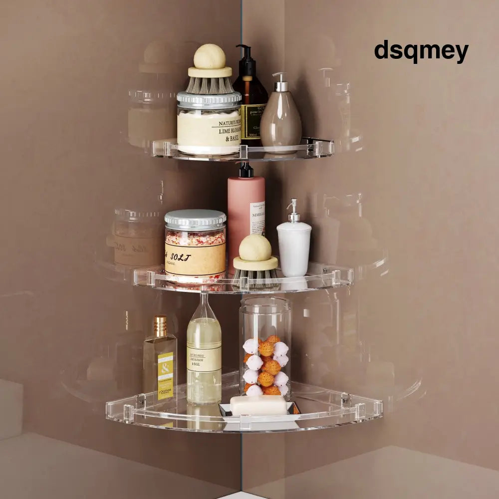 Gloxy Acrylic 3-Layer Transparent Finish Bathroom Corner Organizer Wall Shelf - Bathroom Shelf