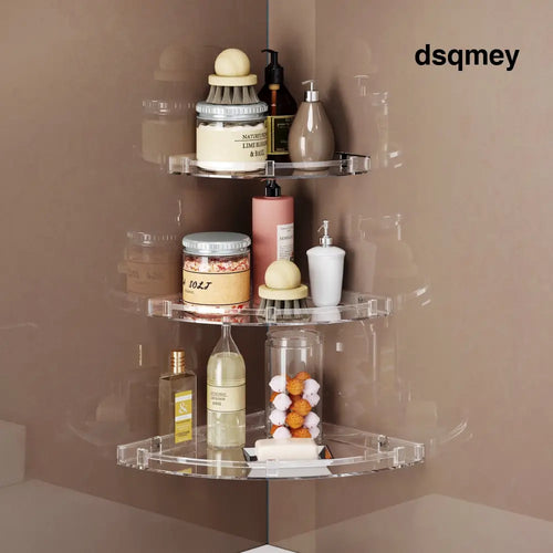 Gloxy Acrylic 3-Layer Transparent Finish Bathroom Corner Organizer Wall Shelf - Bathroom Shelf