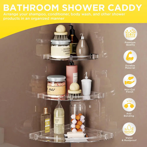 Gloxy Acrylic 3-Layer Transparent Finish Bathroom Corner Organizer Wall Shelf - Bathroom Shelf