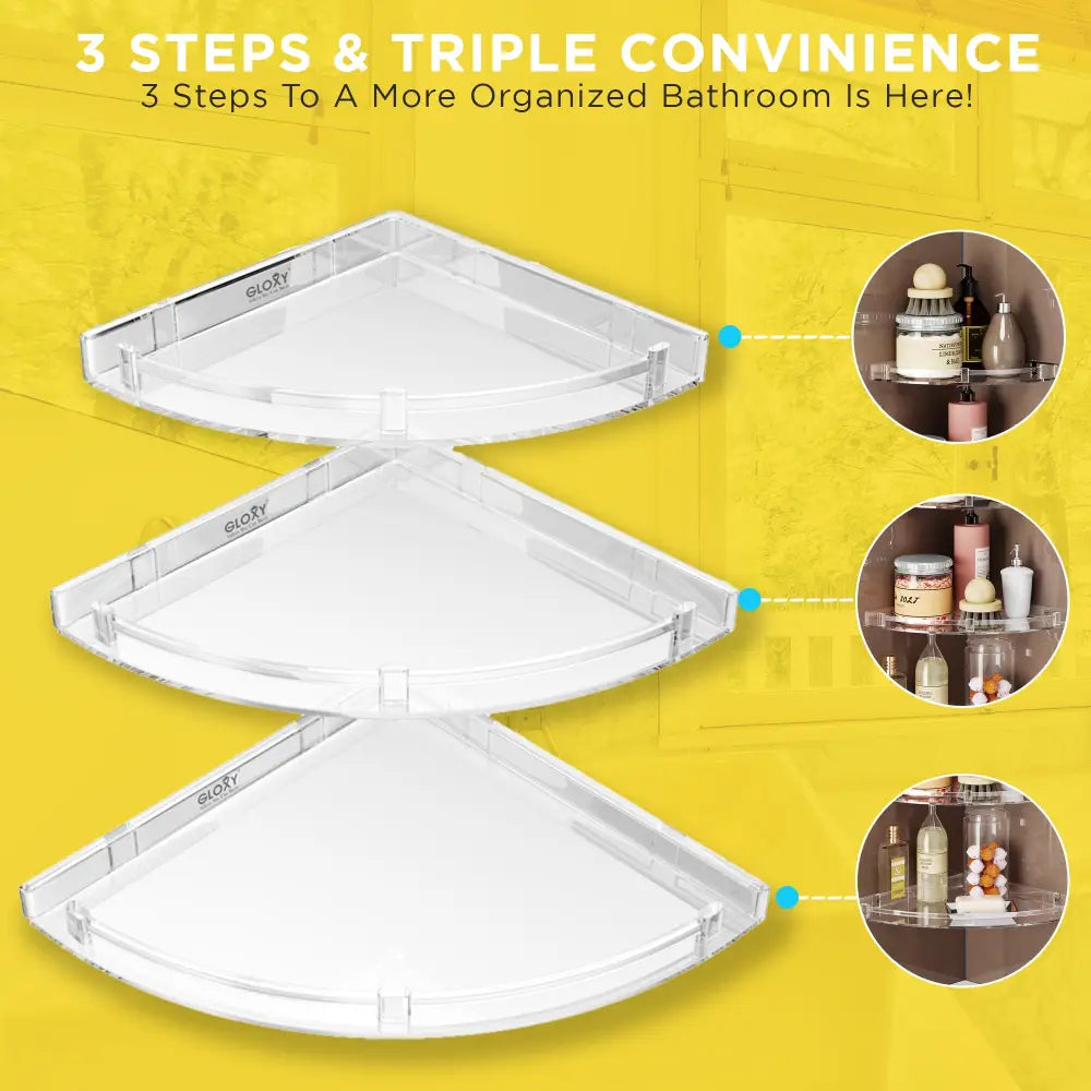 Gloxy Acrylic 3-Layer Transparent Finish Bathroom Corner Organizer Wall Shelf - Bathroom Shelf