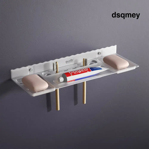 Gloxy Acrylic Matt Finish Plastic Soap Dish Holder With Toothbrush & Toothpaste Holder - Tumbler Holder with Soap Dish