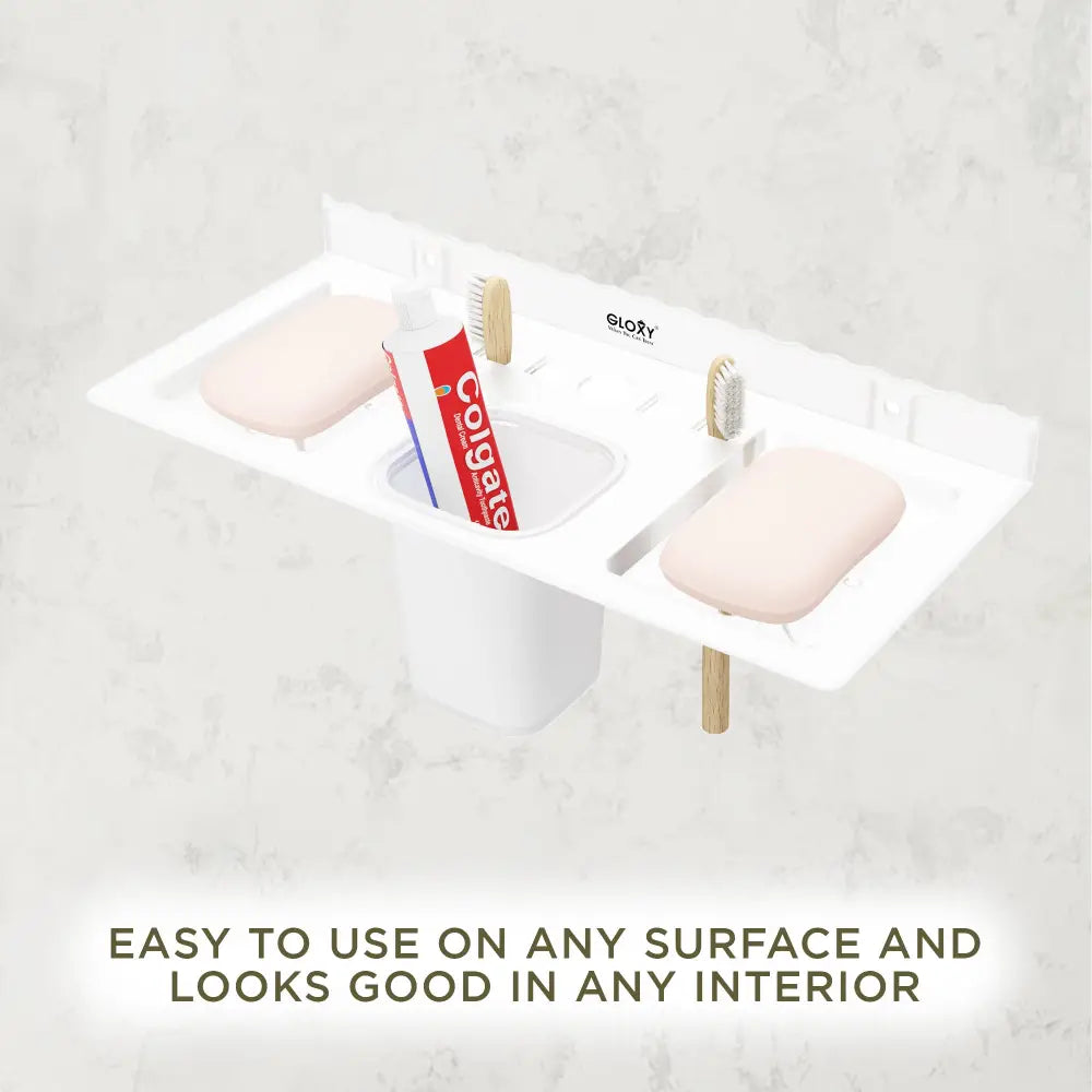 Gloxy Acrylic Matt Finish Plastic Soap Holder With Toothbrush & Toothpaste Holder - Tumbler Holder