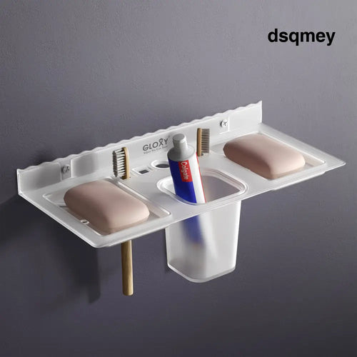 Gloxy Acrylic Matt Finish Plastic Soap Holder With Toothbrush & Toothpaste Holder - Tumbler Holder