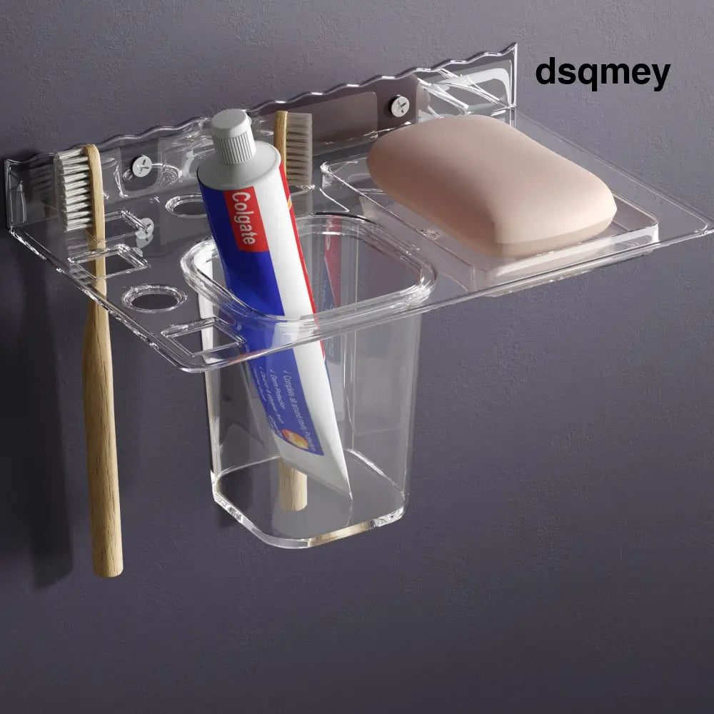 Gloxy Acrylic Transparent Single Soap Holder With Toothbrush And Toothpaste Holder - Toothbrush Holders