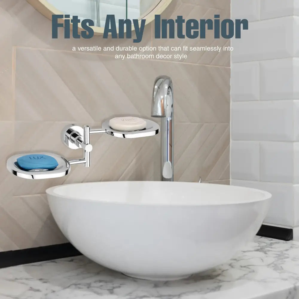 Gloxy Care Shape Stainless Steel 304 Grade Chrome Finish Wall Mounted Soap Holder - Double Soap Dish