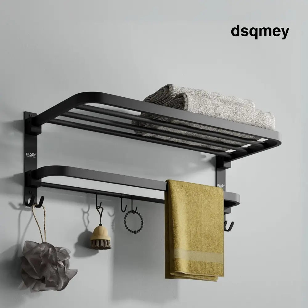 Gloxy Round Shape Stainless Steel Black Finsih Towel Bathroom Rack with Folding Bar-24 Inch