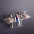 Gloxy Acrylic Transparent Double Soap Holder With Toothbrush And Brush Holder