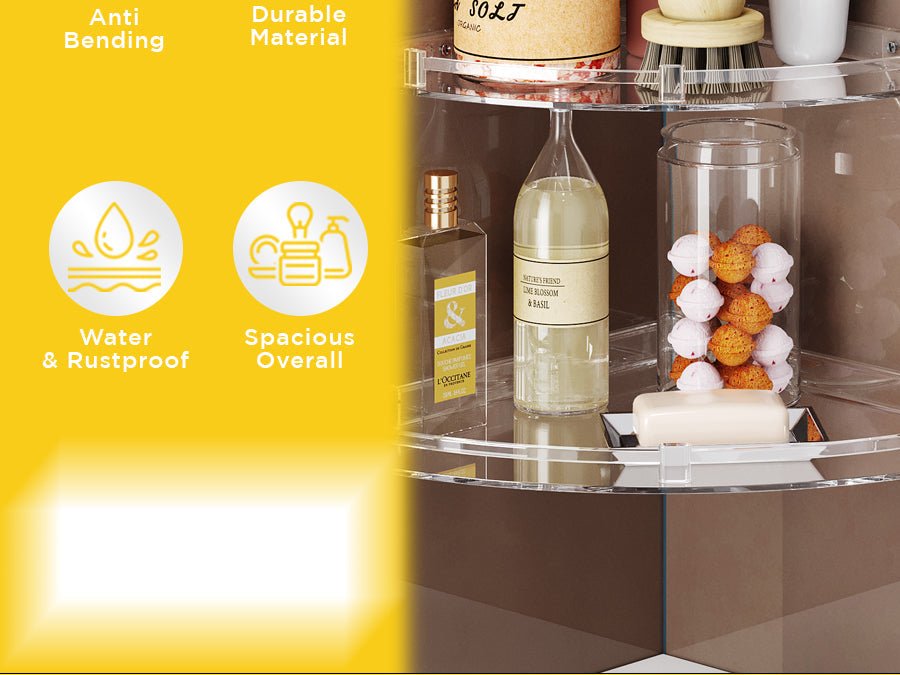 Gloxy Acrylic 3-Layer Transparent Finish Bathroom Corner Organizer Wall Shelf
